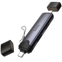 Картридер Hoco HB56B Victory 5in1 Type-C/Lightning to SD/TF3.0 + USB 2.0 Metal gray