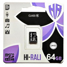 Карта памяти Hi-Rali microSDXC (UHS-3) 64 GB Card Class 10 без адаптера - Черный