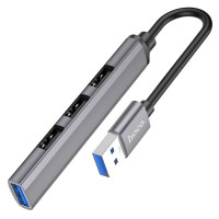 Перехідник Hoco HB26 4in1 (USB to USB3.0+USB2.0*3) - Metal gray