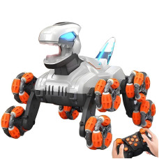 Дитячий восьмиколісний динозавр на радіокеруванні SHT 2590 2.4G (with 2 remote) Grey / Orange