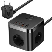 Удлинитель Baseus PowerCombo PD30W+QC3.0 (2USB-A/2C/2Socket) (1.5m) (BPS30) - Cluster Black