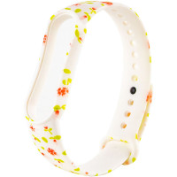 Силіконовий ремінець з малюнком для Xiaomi Mi Band 5 / 6 - Рожеві квіти / Білий