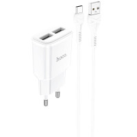 Сетевое зарядное устройство (зарядка) Hoco C88A Star round 2.4A (2USB-A) + кабель USB to Type-C - Белый