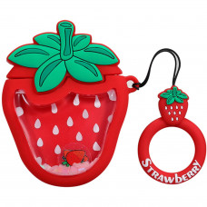 Силиконовый футляр Fruits series with Sparkles & Water для наушников AirPods 1/2 + кольцо - strawberry / Красный