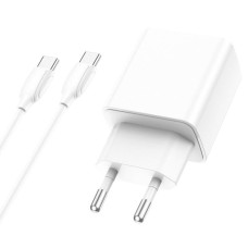 Мережевий зарядний пристрій (зарядка) Borofone BA67A PD20W+QC3.0 (1USB-A/1C) + кабель Type-C to Type-C - Білий