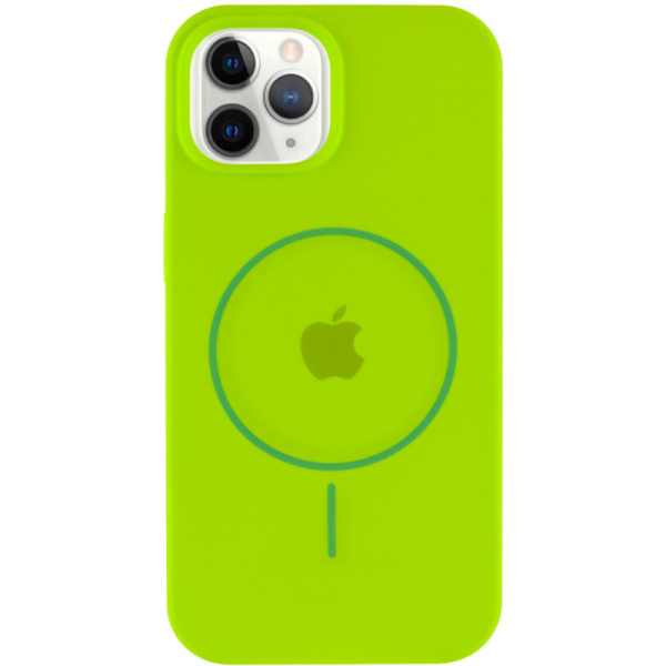 Чехол Silicone Case Full Protective (AA) with MagSafe для Apple iPhone 12 Pro / 12 (6.1) - Салатовый / Neon green - фото
