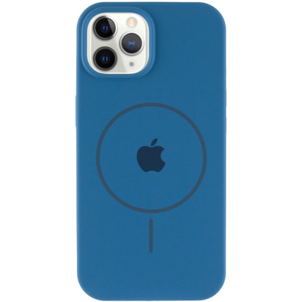 Чехол Silicone Case Full Protective (AA) with MagSafe для Apple iPhone 12 Pro / 12 (6.1) - Синий / Denim Blue - фото
