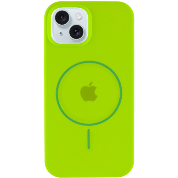 Чехол Silicone Case Full Protective (AA) with MagSafe для Apple iPhone 13 (6.1) - Салатовый / Neon green - фото