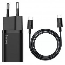 Мережевий зарядний пристрій Baseus Super Si Quick Charger 1C 25W + Cable Type-C to Type-C 3A (1m) (TZCCSUP-L) - Чорний