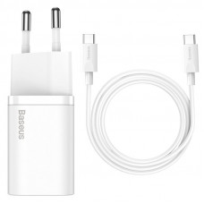 Сетевое зарядное устройство (зарядка) Baseus Super Si Quick Charger 1C 25W + Cable Type-C to Type-C 3A (1m) (TZCCSUP-L) - Белый