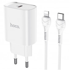 Сетевое зарядное устройство (зарядка) HOCO N14 PD 20W 1Type-C + Type-C to Lightning - Белый