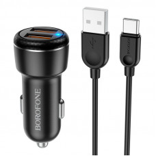 Автомобильное зарядное устройство Borofone BZ17 QC3.0 (2USB/3A) + Type-C - Черный