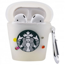 Силиконовый футляр Logo series для наушников AirPods 1/2 + карабин - Starbucks Neon Cocktail