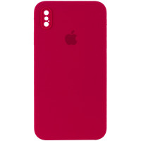 Чехол Silicone Case Square Full Camera Protective (AA) для Apple iPhone XS / X (5.8) - Красный / Rose Red