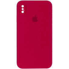 Чохол Silicone Case Square Full Camera Protective (AA) для Apple iPhone X / XS (5.8) - Червоний / Rose Red