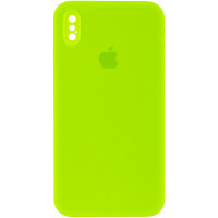 Чохол Silicone Case Square Full Camera Protective (AA) для Apple iPhone XS / X (5.8) - Салатовий / Neon green