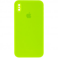 Чохол Silicone Case Square Full Camera Protective (AA) для Apple iPhone XS / X (5.8) - Салатовий / Neon green