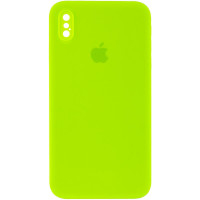 Чохол Silicone Case Square Full Camera Protective (AA) для Apple iPhone X / XS (5.8) - Салатовий / Neon green