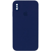 Чехол Silicone Case Square Full Camera Protective (AA) для Apple iPhone XS / X (5.8) - Темно-синий / Midnight blue