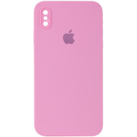 Чехол Silicone Case Square Full Camera Protective (AA) для Apple iPhone XS / X (5.8) - Розовый / Light pink