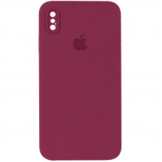 Чехол Silicone Case Square Full Camera Protective (AA) для Apple iPhone XS Max (6.5) - Бордовый / Plum