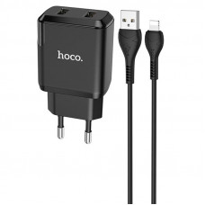 Сетевое зарядное устройство (зарядка) HOCO N7 (2USB/2,1A) + USB - Lightning - Черный