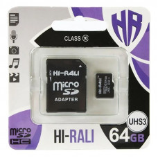 Карта памяти Hi-Rali microSDXC (UHS-3) 64 GB Card Class 10 с адаптером - Черный